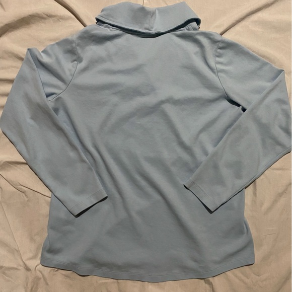 LL Bean Womens Pullover Shawl Collar Long Sleeve Ocean Waves L Coastal Grandma - Picture 2 of 6